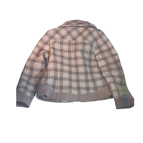 Soia & Kyo Plaid Wool Blend Cropped Jacket Gray Check Asymmetrical Button Coat - Picture 8 of 8
